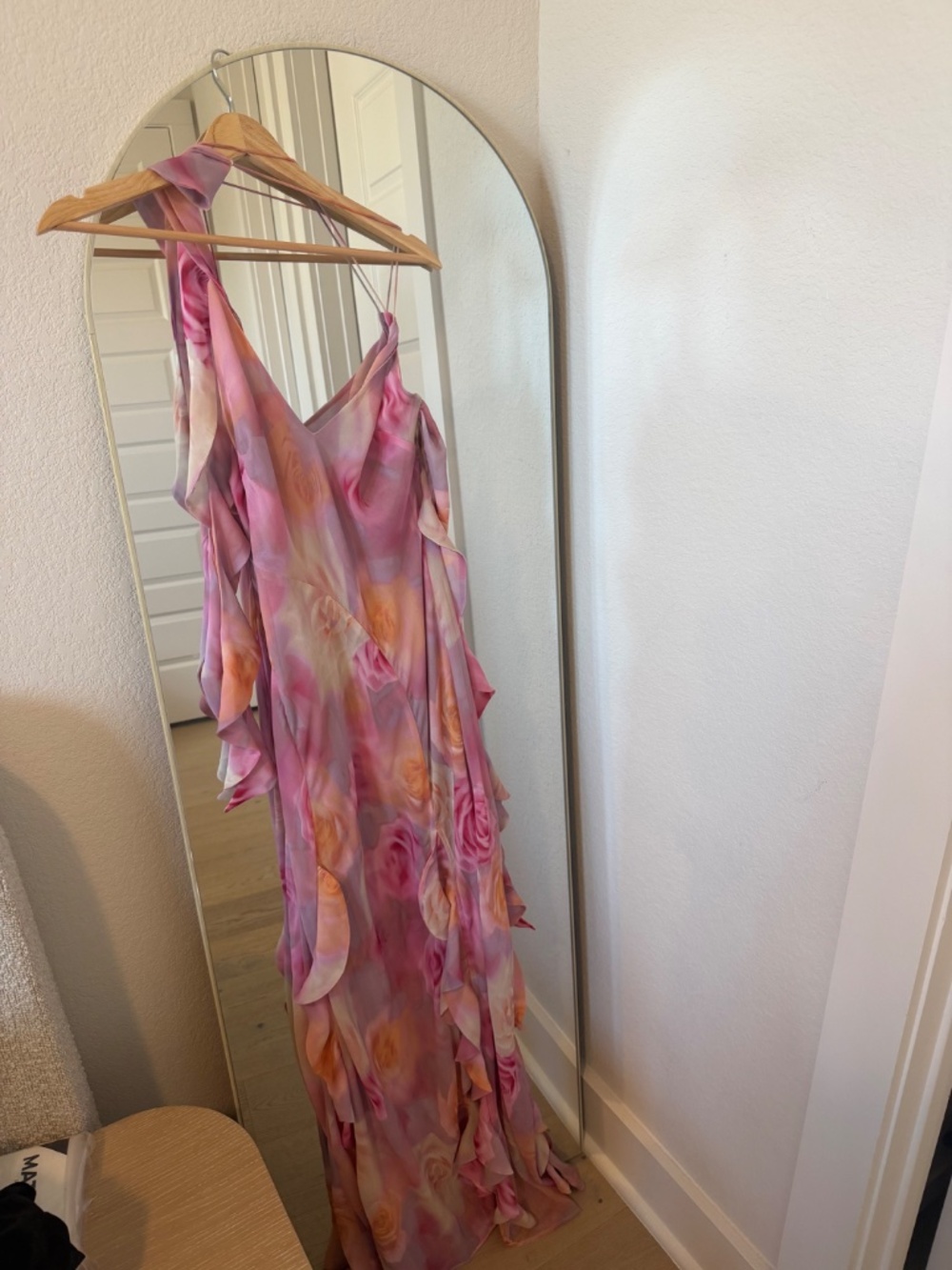 For Love & Lemons Pink Floral Ruffle Maxi Dress — Size S - Picture 3 of 5